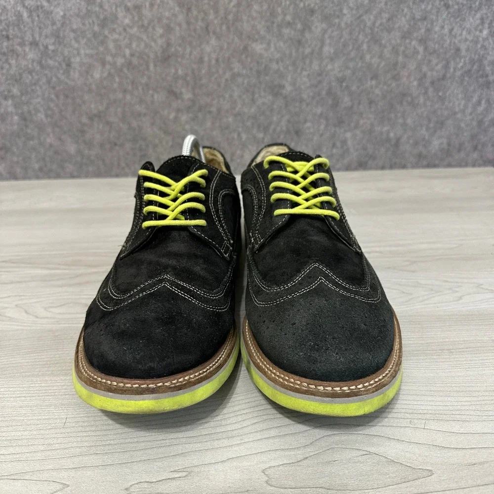 1901 Wingtip Oxford Mens 12 Black Neon Yellow Suede Derby Dress Shoes M20411